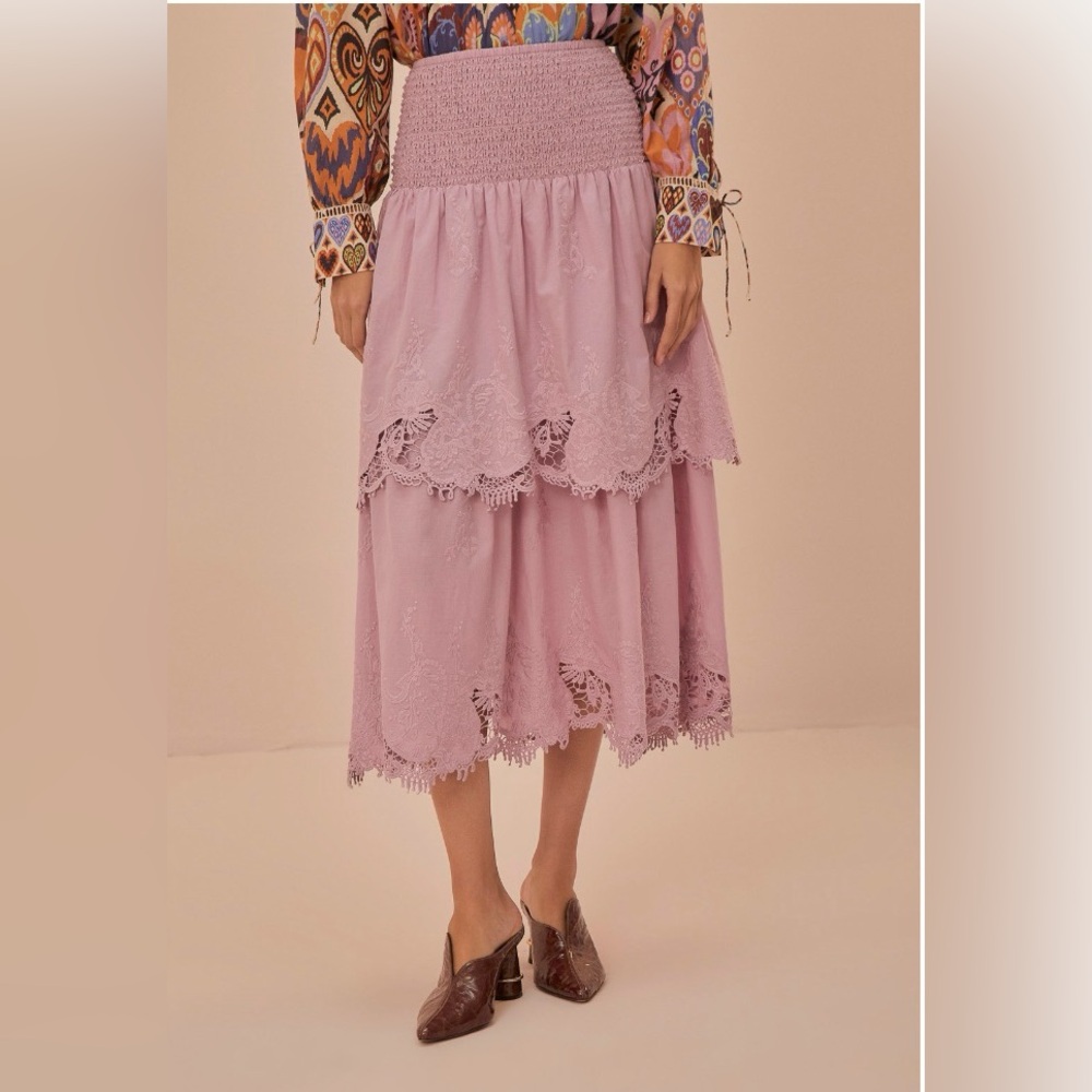 Farm Rio : Lavender Lace Tiered Skirt